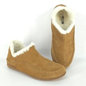 Sorel Manawan II Slipper Mens 11 Tan Sherpa Moccasin House Shoes Spellout Logo